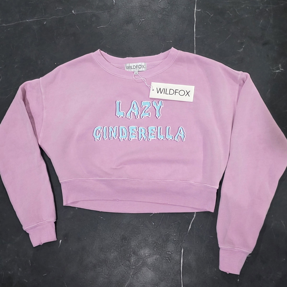 NWT Wildfox Lazy Cinderella Lilac Cropped Distressed‎ Sweater Medium - Picture 3 of 10